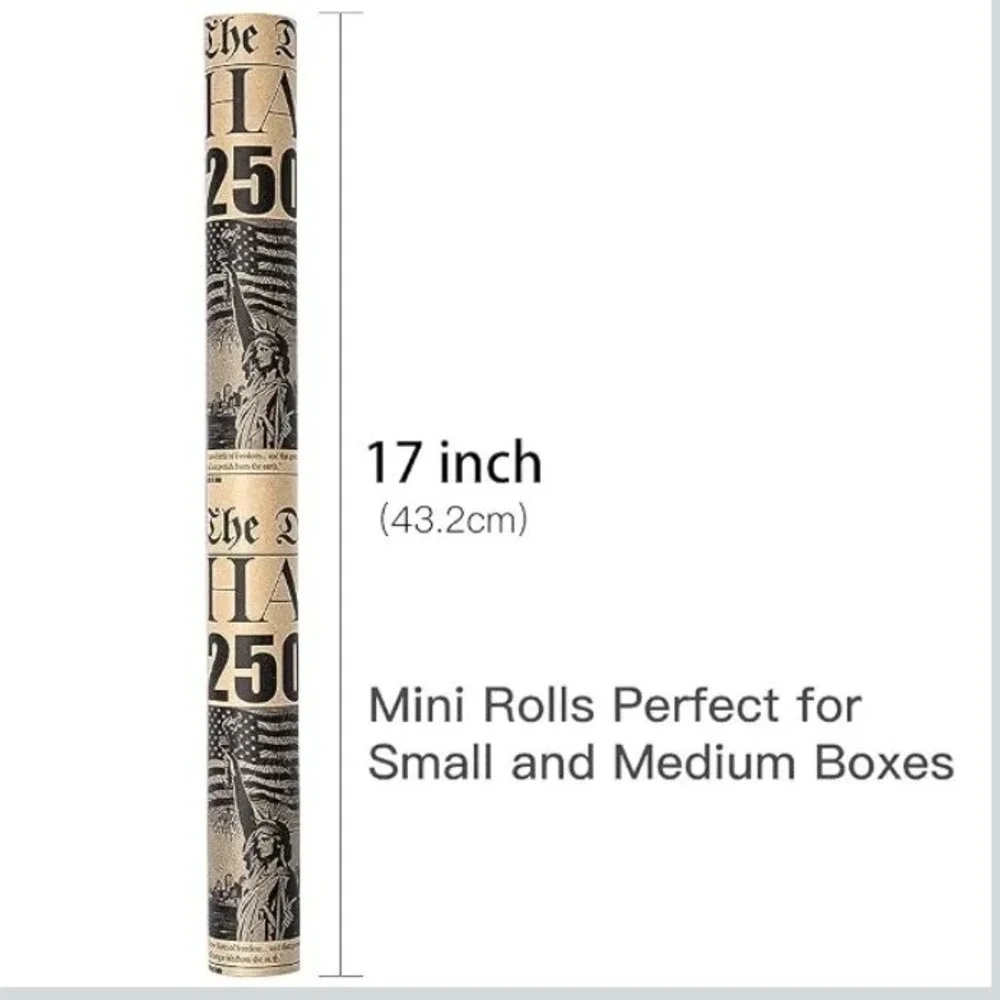 USA 250th Birthday Vintage Newspaper Kraft Wrapping‎ Paper 17in Patriotic Roll